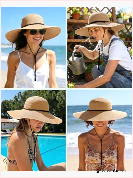 Wide Brim Straw Sun Hat with Chin Strap UPF 50+ main image 5